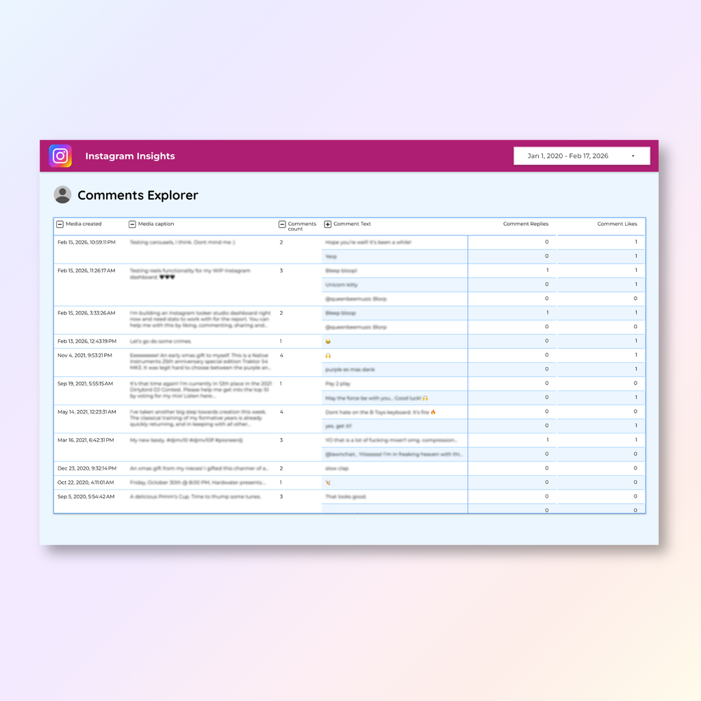 Instagram Insights Looker Studio Dashboard - Queen Bee Digital Data Viz